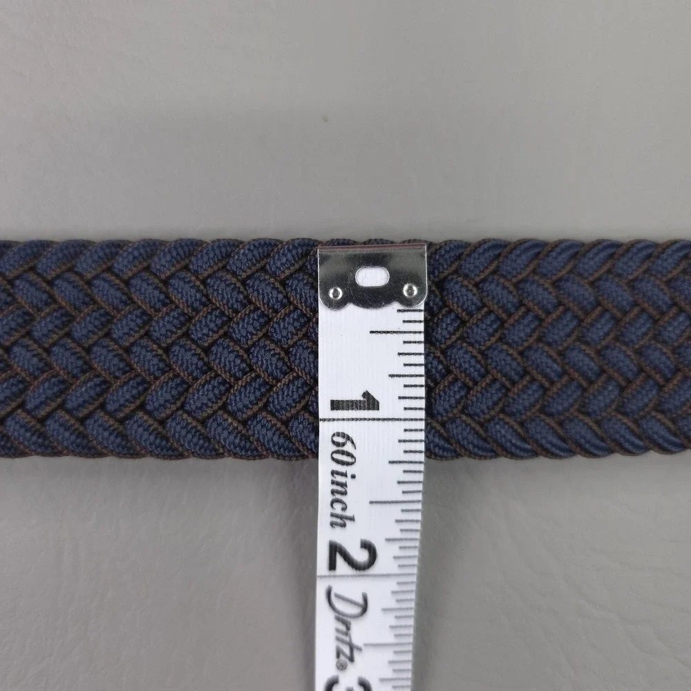 Tommy Bahama Belt Mens 38-42 Blue Braided Stretch Web Leather Trim Silver Buckle